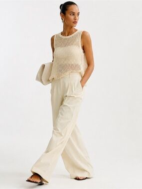 COS 100% Paper Yarn Mesh Tank Top Ivory Cream Open Knit Minimalist S Y2K Party